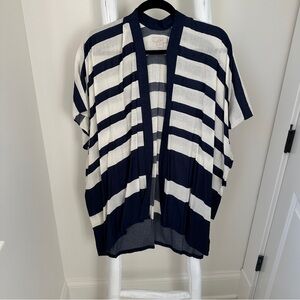 LOFT Open Front Cardigan Poncho Navy and White Striped Size M/L